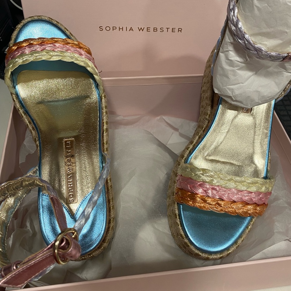 Sophia Webster Wedges Heels Ines Espadrille Metallic Cork Shoes 8 - Picture 6 of 12